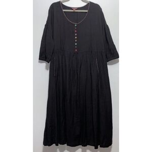 April Cornell Black Midi Dress with Red Button Details